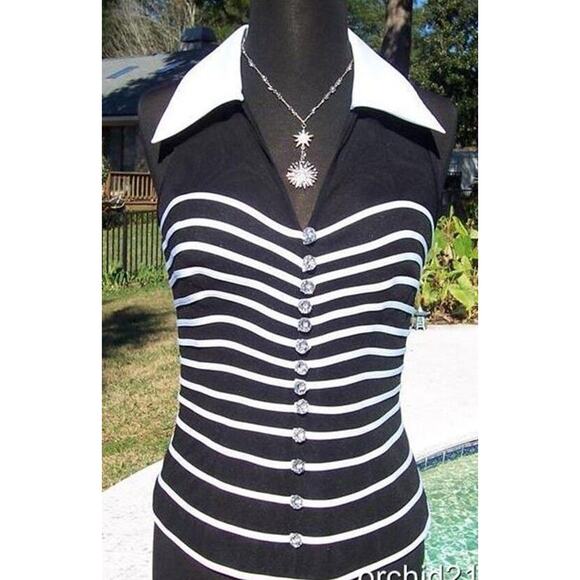 Cache Sheer Mesh OTTOMAN Event Top New Size 6/8 S/M Black White NWT $158 - Picture 7 of 9